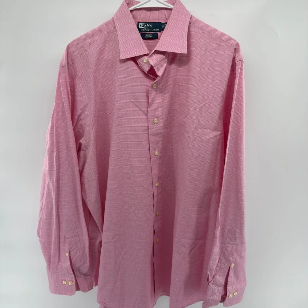 Polo Ralph Lauren Regent Custom Fit Dress Shirt Mens 17.5 34/35 Pink‎ Plaid